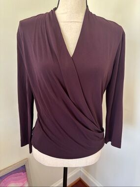 MM Lafleur Plum Wrap-Front Long Sleeve Blouse XS